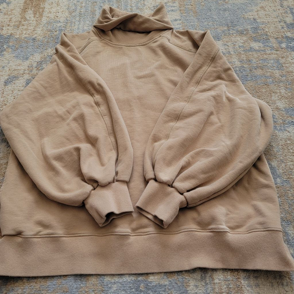 Nap Women's Boxy Oversized Turtleneck Sweatshirt Light Brown Pockets Small - Picture 9 of 9